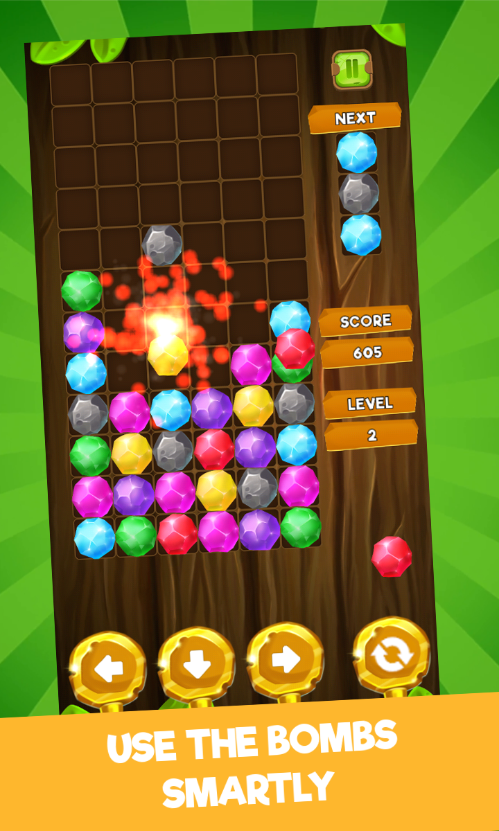 Jewelry Pop match clearing gems from the board with a bomb effect