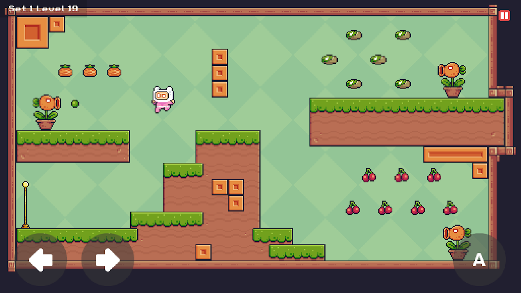 Pixel Fantasy platforming level with fruit to collect and grassy platforms